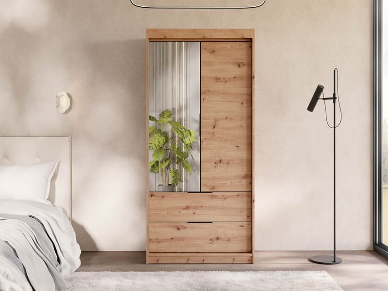 Elvyn Garderobeskabeskab med spejl 103x213 cm - Brun - Opbevaring - Tøjopbevaring - Garderobeskabe