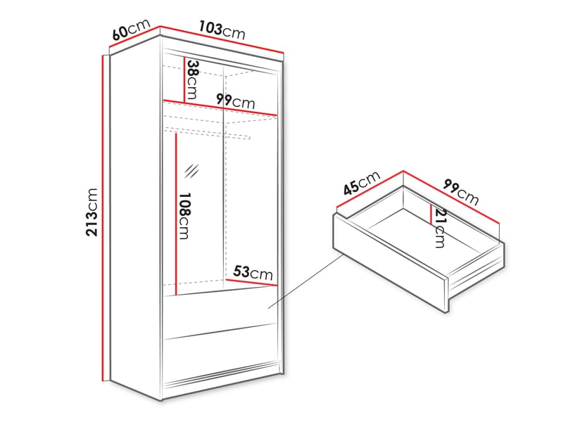 Elvyn Garderobeskabeskab med spejl 103x213 cm - Brun - Opbevaring - Tøjopbevaring - Garderobeskabe