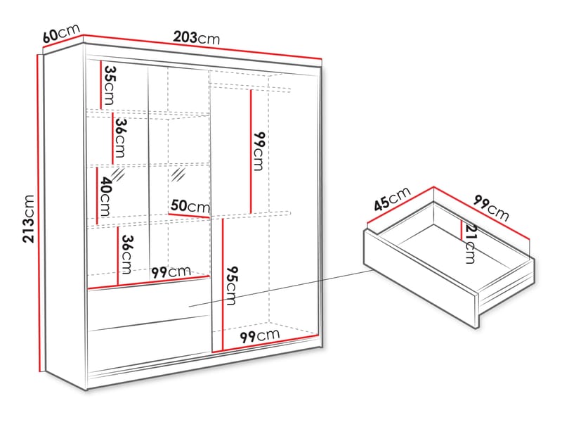 Elvyn Garderobeskabeskab med spejl 203x213 cm - Brun - Opbevaring - Tøjopbevaring - Garderobeskabe