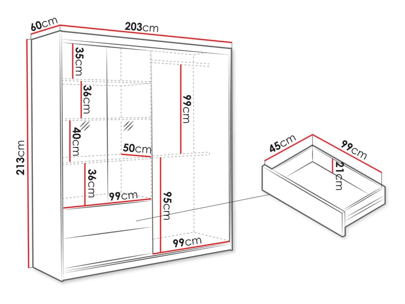 Elvyn Garderobeskabeskab med spejl 203x213 cm - Brun - Opbevaring - Tøjopbevaring - Garderobeskabe