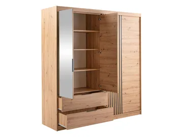 Elvyn Garderobeskabeskab med spejl 203x213 cm - Brun - Opbevaring - Tøjopbevaring - Garderobeskabe