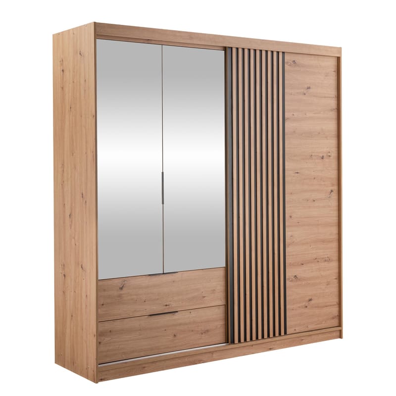 Elvyn Garderobeskabeskab med spejl 203x213 cm, Brun