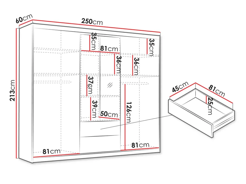 Elvyn Garderobeskabeskab med spejl 250x213 cm - Brun - Opbevaring - Tøjopbevaring - Garderobeskabe
