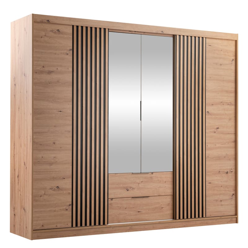 Elvyn Garderobeskabeskab med spejl 250x213 cm, Brun