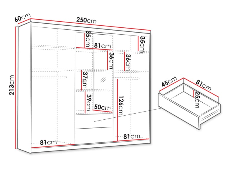 Elvyn Garderobeskabeskab med spejl 250x213 cm - Brun - Opbevaring - Tøjopbevaring - Garderobeskabe