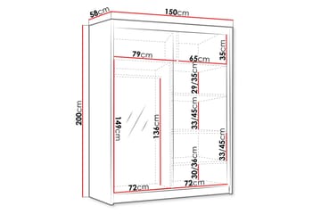 Emet Garderobe med Spejl 150x200 cm - Beige - Opbevaring - Tøjopbevaring - Garderobeskabe