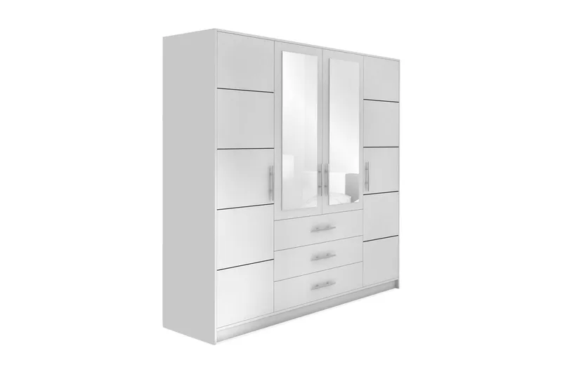 Escaldes Stor Garderobe med Spejl 196 cm bred 200 cm høj, Hvid
