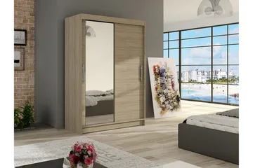 Estella Garderobe 120 cm Skydedøre Buet Spejl - Hvid - Opbevaring - Tøjopbevaring - Garderobeskabe