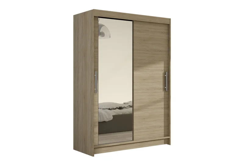 Estella Garderobe 120 cm Skydedøre Buet Spejl - Hvid - Opbevaring - Tøjopbevaring - Garderobeskabe