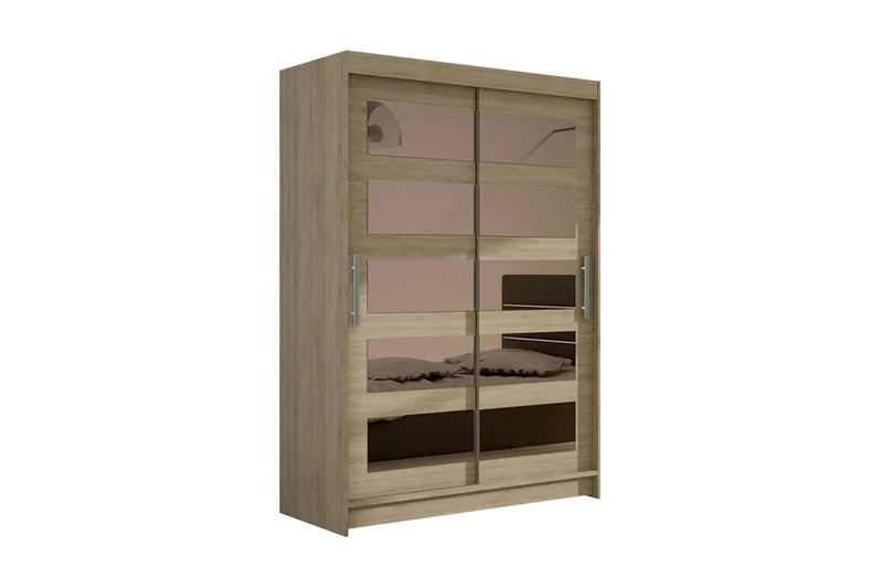 Estella Garderobe 120 cm Skydedøre Delt Spejl, Eg