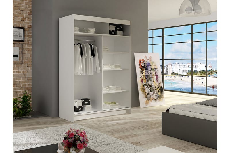 Estella Garderobe 120 cm Skydedøre Smal Spejl - Eg - Opbevaring - Tøjopbevaring - Garderobeskabe