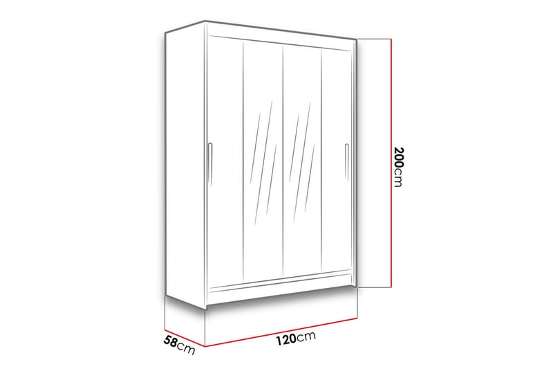 Estella Garderobe 120 cm Skydedøre Smal Spejl - Eg - Opbevaring - Tøjopbevaring - Garderobeskabe