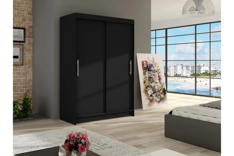 Estella Garderobe 120 cm Skydedøre - Sort - Opbevaring - Tøjopbevaring - Garderobeskabe