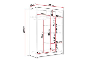 Estella Garderobe med Spejl 120x200 cm - Beige - Opbevaring - Tøjopbevaring - Garderobeskabe