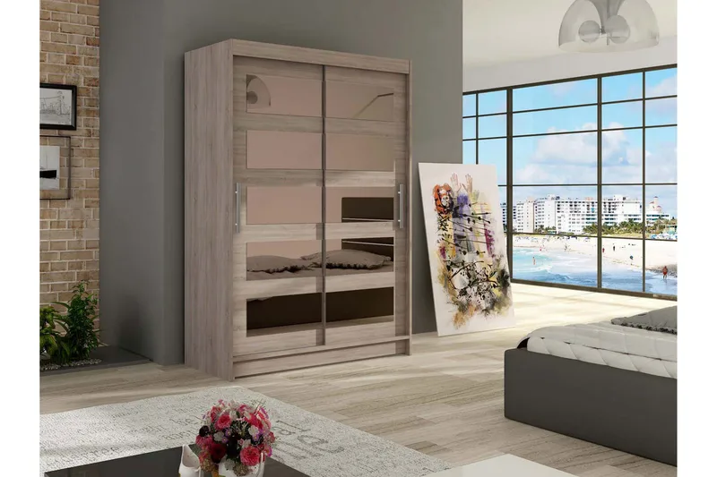 Estella Garderobe Skydedøre 5-Delt Spejl - Eg - Opbevaring - Tøjopbevaring - Garderobeskabe