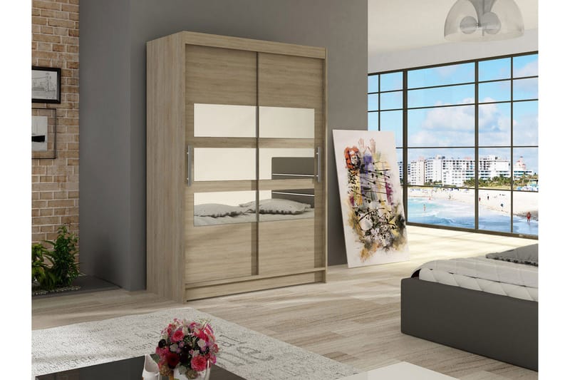 Estella Garderobe Skydedøre Delt Spejl - Eg - Opbevaring - Tøjopbevaring - Garderobeskabe