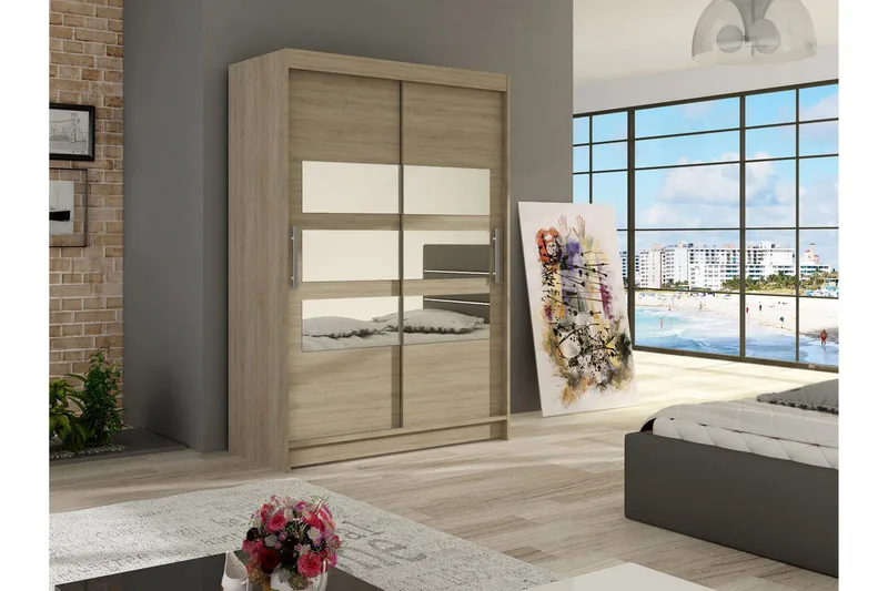 Estella Garderobe Skydedøre Delt Spejl - Eg - Opbevaring - Tøjopbevaring - Garderobeskabe