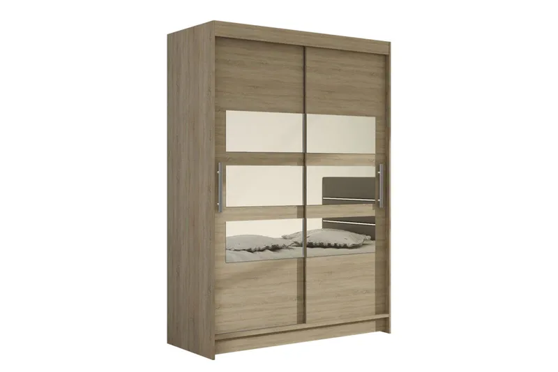 Estella Garderobe Skydedøre Delt Spejl, Eg