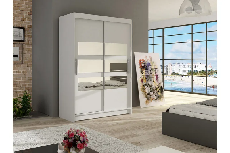 Estella Garderobe Skydedøre Delt Spejl - Hvid - Opbevaring - Tøjopbevaring - Garderobeskabe