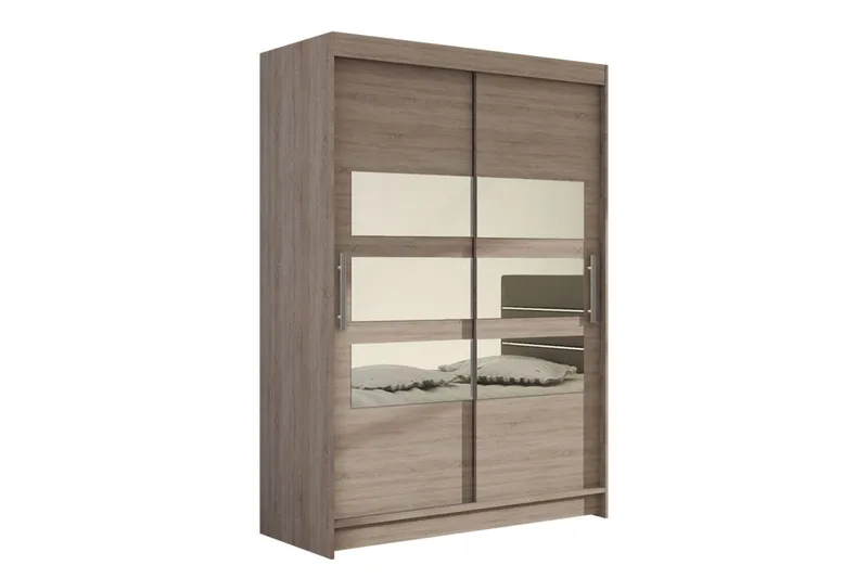 Estella Garderobe Skydedøre Delt Spejl - Lys Eg - Opbevaring - Tøjopbevaring - Garderobeskabe