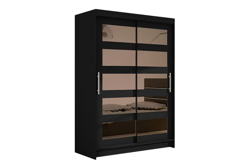 Estella Garderobe Skydedøre Delt Spejl, Sort