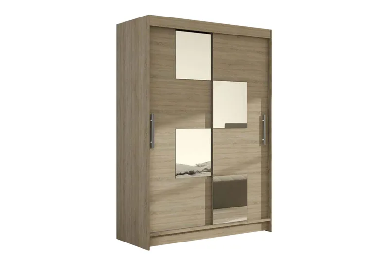 Estella Garderobe Skydedøre Firkantet Spejl - Eg - Opbevaring - Tøjopbevaring - Garderobeskabe