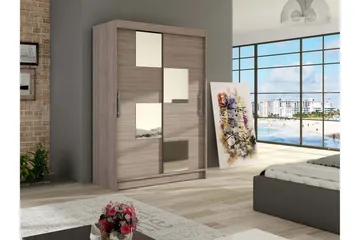 Estella Garderobe Skydedøre Firkantet Spejl - Lys Eg - Opbevaring - Tøjopbevaring - Garderobeskabe