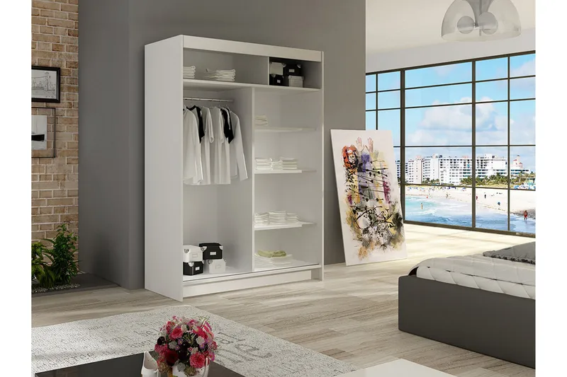 Estella Garderobe Skydedøre - Hvid - Opbevaring - Tøjopbevaring - Garderobeskabe