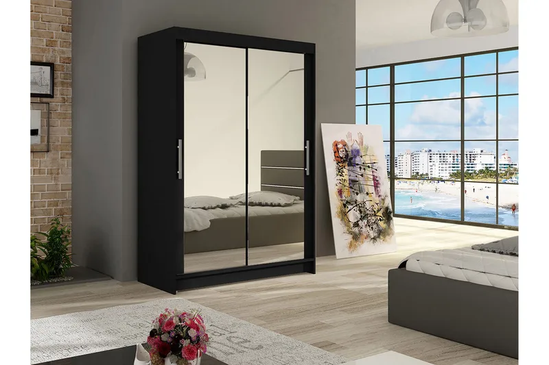 Estella Garderobe Skydedøre Spejle - Sort - Opbevaring - Tøjopbevaring - Garderobeskabe