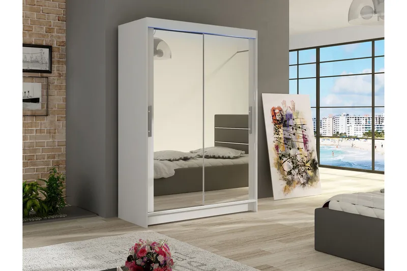 Estella Garderobeskab med Spejl 120x200 cm - Hvid - Opbevaring - Tøjopbevaring - Garderobeskabe