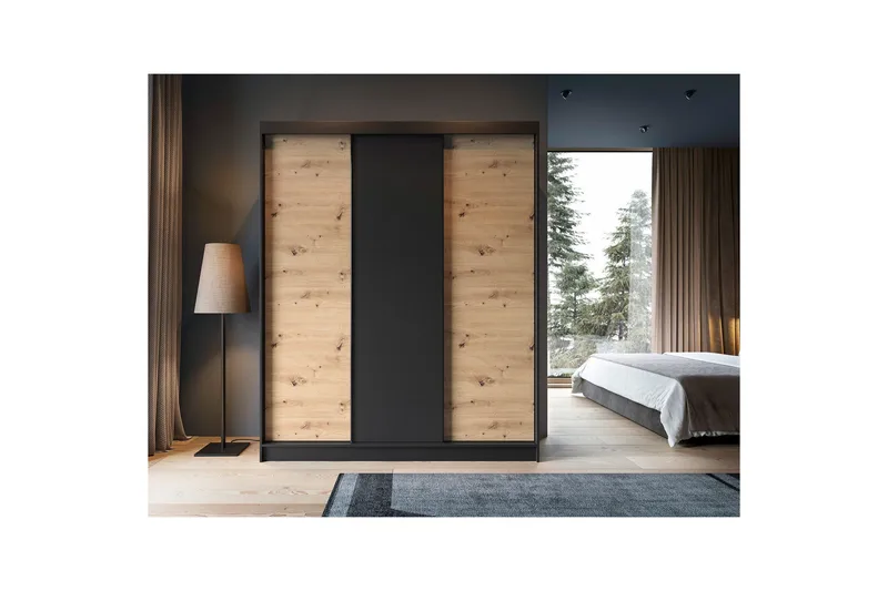 Esville Garderobeskab 120x220 cm i Træ med Metalstel - Mørkegrå - Opbevaring - Tøjopbevaring - Garderobeskabe