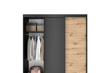 Esville Garderobeskab 120x220 cm i Træ med Metalstel - Mørkegrå - Opbevaring - Tøjopbevaring - Garderobeskabe