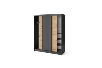 Esville Garderobeskab 120x220 cm i Træ med Metalstel - Mørkegrå - Opbevaring - Tøjopbevaring - Garderobeskabe