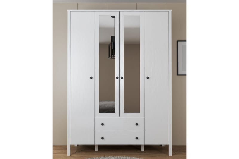 Ferra Garderobe med Spejl 140x194,8 cm - Natur/Hvid - Opbevaring - Tøjopbevaring - Garderobeskabe