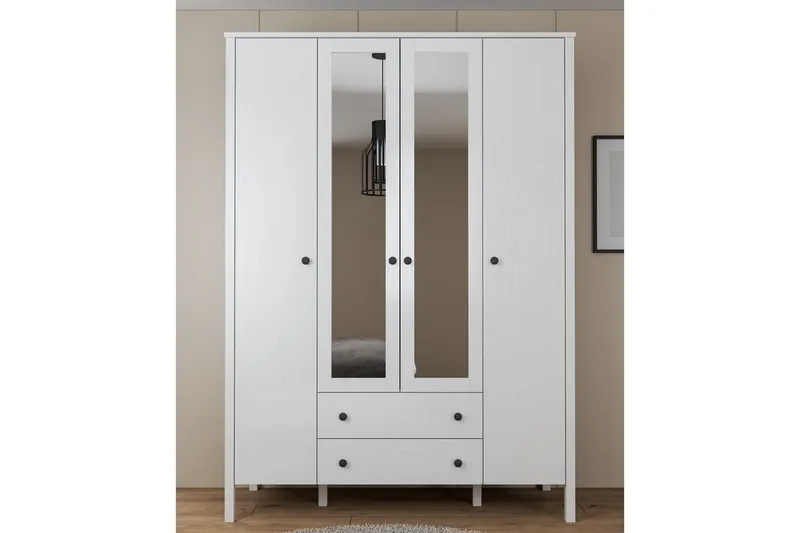 Ferra Garderobe med Spejl 140x194,8 cm - Natur/Hvid - Opbevaring - Tøjopbevaring - Garderobeskabe