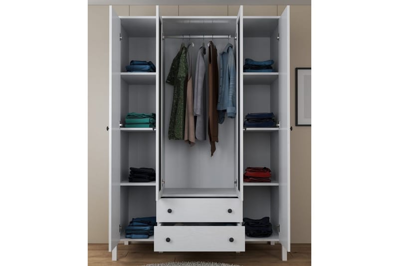 Ferra Garderobe med Spejl 140x194,8 cm - Natur/Hvid - Opbevaring - Tøjopbevaring - Garderobeskabe