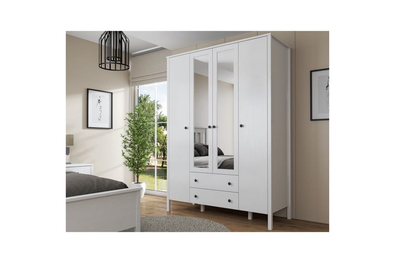 Ferra Garderobe med Spejl 140x194,8 cm - Natur/Hvid - Opbevaring - Tøjopbevaring - Garderobeskabe