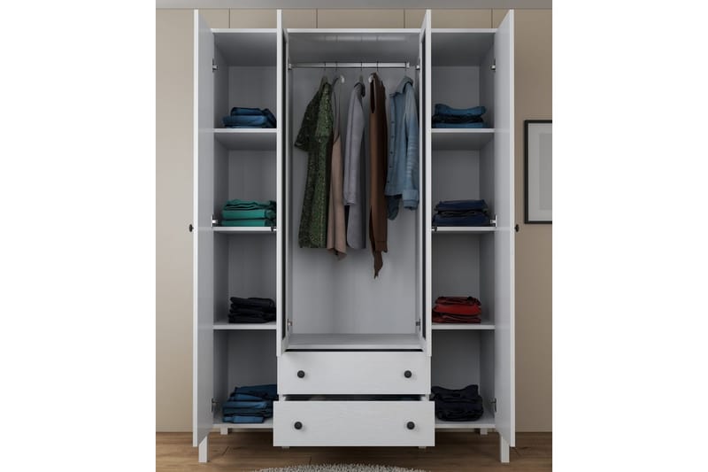 Ferra Garderobe med Spejl 140x194,8 cm - Natur/Hvid - Opbevaring - Tøjopbevaring - Garderobeskabe