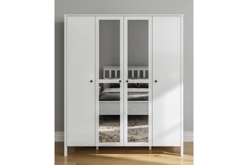 Ferra Garderobe med Spejl 180,8x215 cm - Natur/Hvid - Opbevaring - Tøjopbevaring - Garderobeskabe