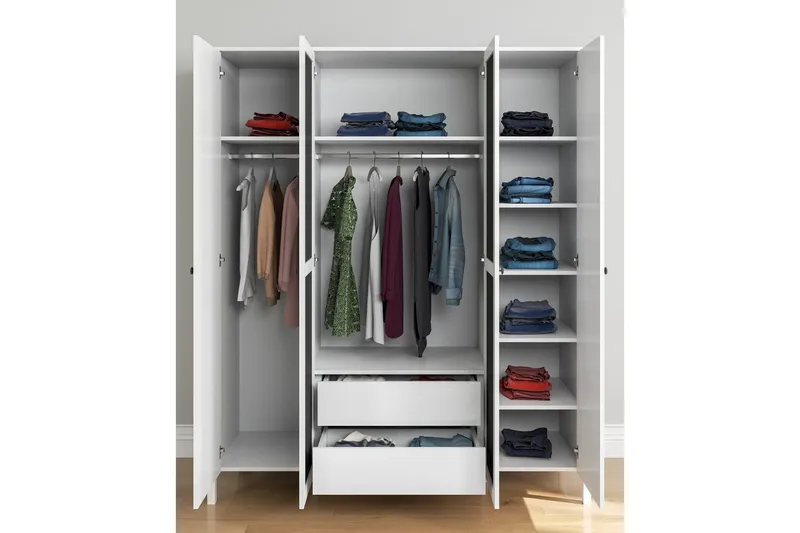 Ferra Garderobe med Spejl 180,8x215 cm - Natur/Hvid - Opbevaring - Tøjopbevaring - Garderobeskabe