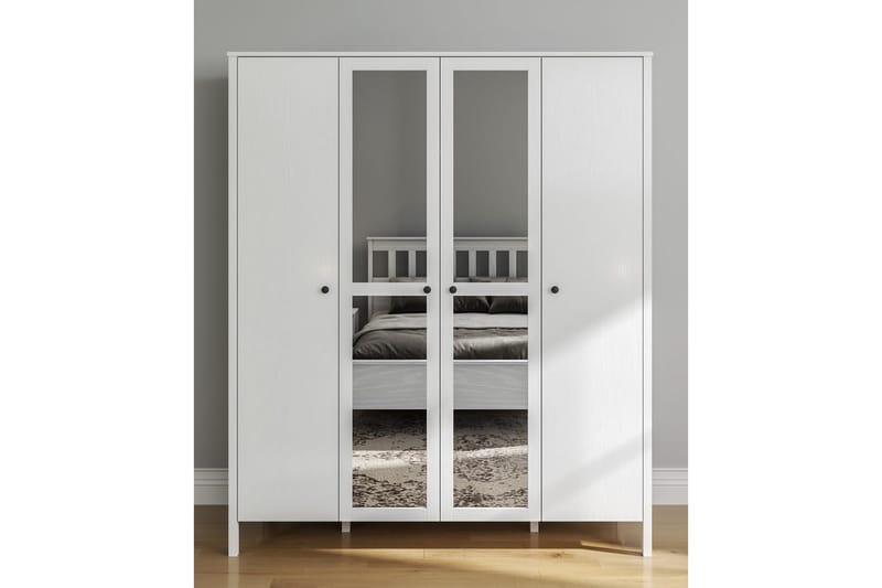 Ferra Garderobe med Spejl 180,8x215 cm - Natur/Hvid - Opbevaring - Tøjopbevaring - Garderobeskabe