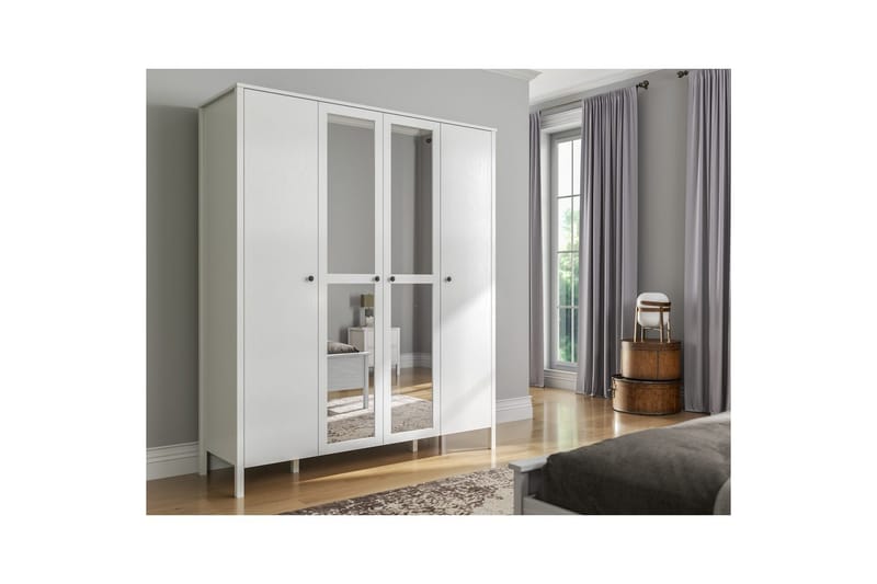 Ferra Garderobe med Spejl 180,8x215 cm - Natur/Hvid - Opbevaring - Tøjopbevaring - Garderobeskabe