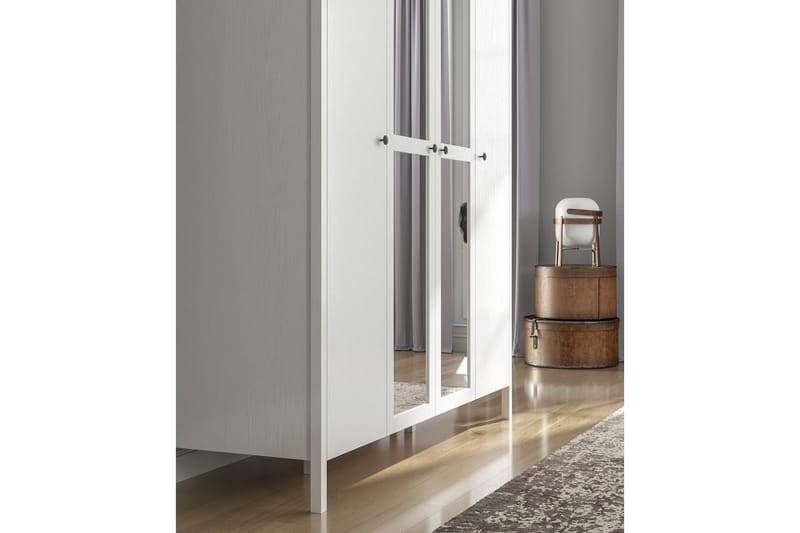 Ferra Garderobe med Spejl 180,8x215 cm - Natur/Hvid - Opbevaring - Tøjopbevaring - Garderobeskabe