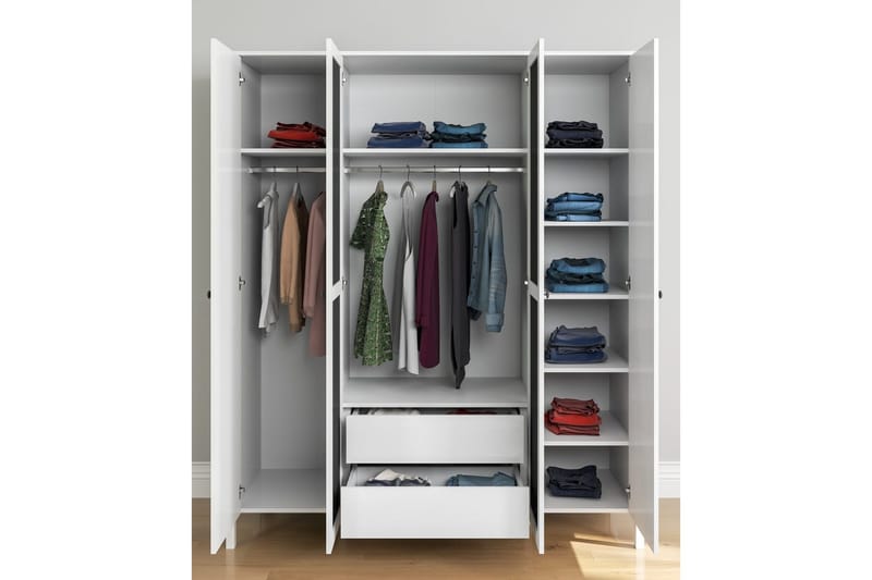 Ferra Garderobe med Spejl 180,8x215 cm - Natur/Hvid - Opbevaring - Tøjopbevaring - Garderobeskabe