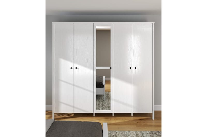 Ferra Garderobe med Spejl 223,8x215 cm - Natur/Hvid - Opbevaring - Tøjopbevaring - Garderobeskabe