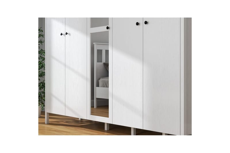 Ferra Garderobe med Spejl 223,8x215 cm - Natur/Hvid - Opbevaring - Tøjopbevaring - Garderobeskabe