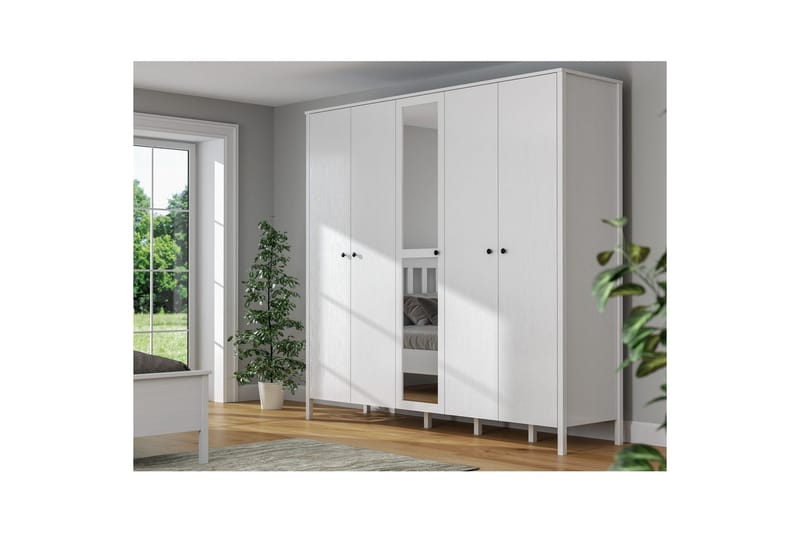 Ferra Garderobe med Spejl 223,8x215 cm - Natur/Hvid - Opbevaring - Tøjopbevaring - Garderobeskabe