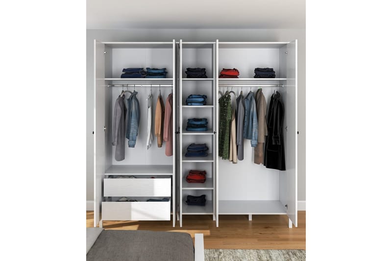 Ferra Garderobe med Spejl 223,8x215 cm - Natur/Hvid - Opbevaring - Tøjopbevaring - Garderobeskabe