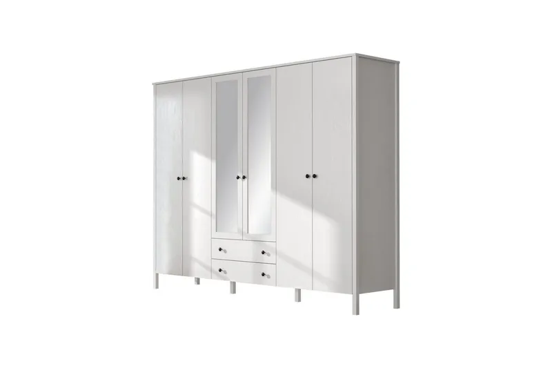 Ferra Garderobe med Spejl 240x195 cm - Natur/Hvid - Opbevaring - Tøjopbevaring - Garderobeskabe