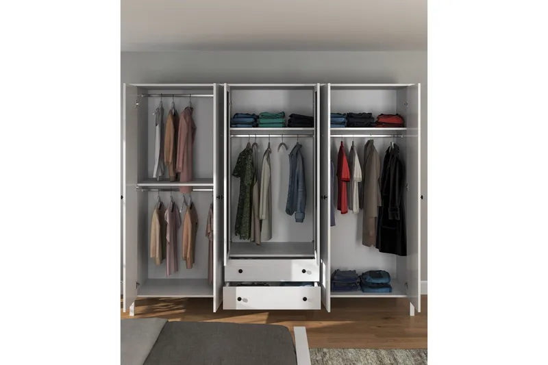 Ferra Garderobe med Spejl 240x195 cm - Natur/Hvid - Opbevaring - Tøjopbevaring - Garderobeskabe